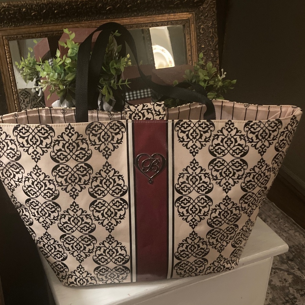 BRIGHTON Elegant Black and Wine colored Patterned Tote Bag